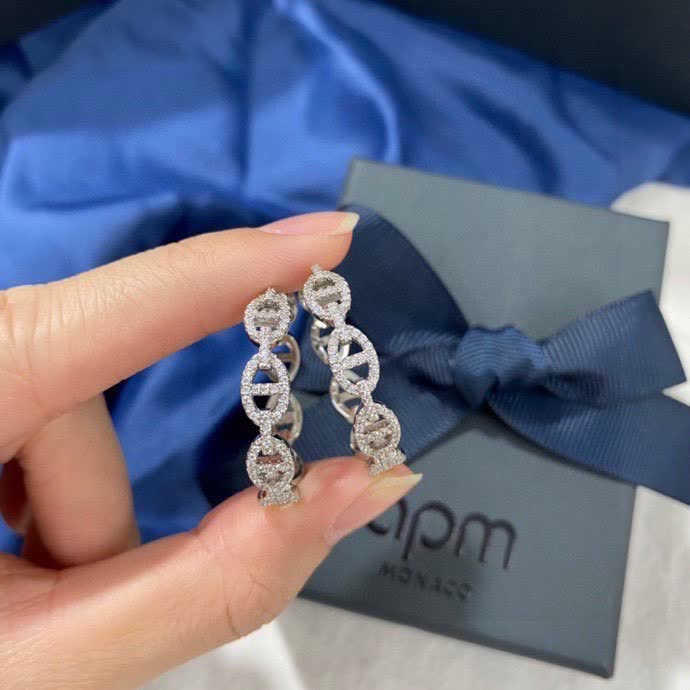 APM Monaco Silver Hoop Earrings with Diamond Accents